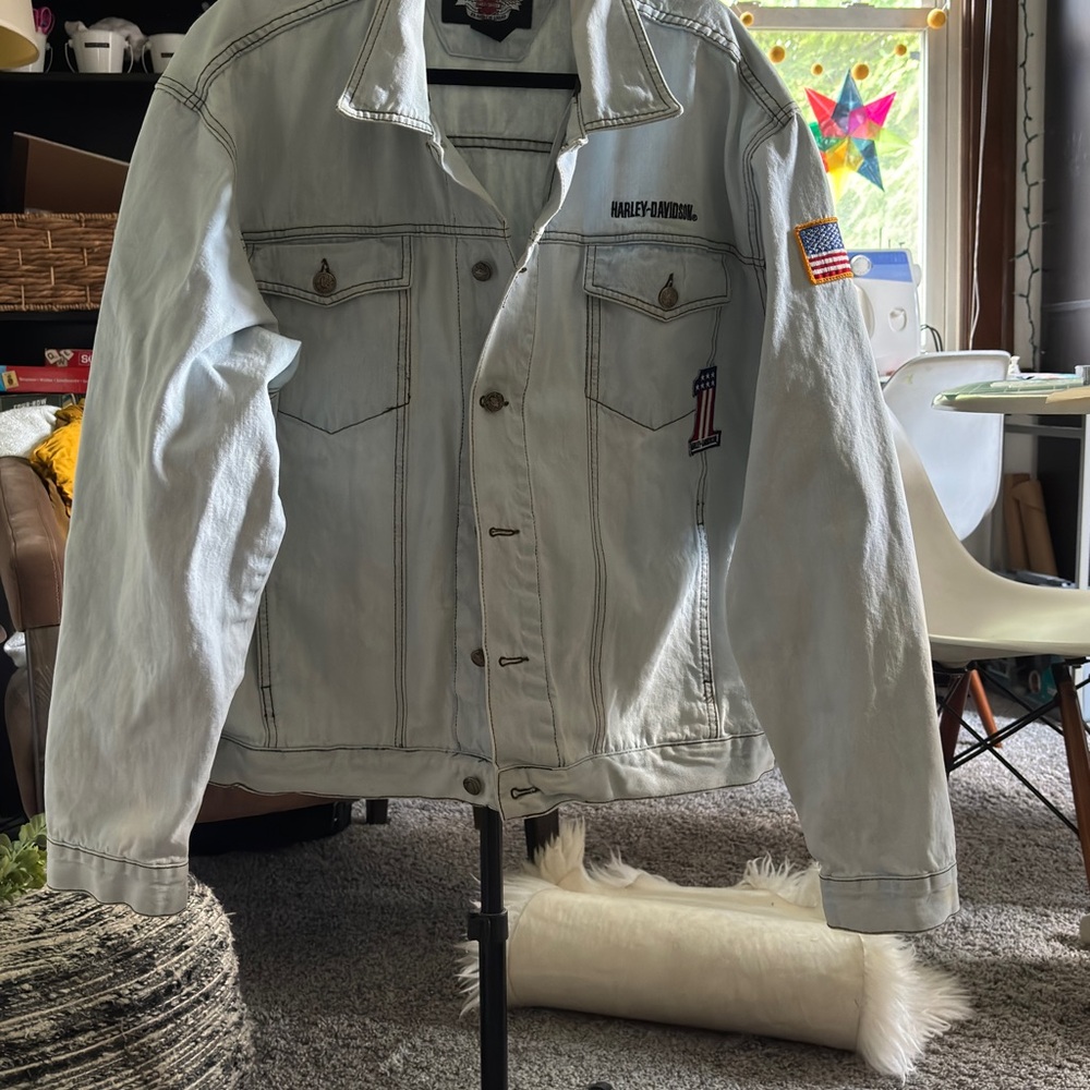 Y2K Harley-Davidson American Legend Number One Light Blue Denim Jacket